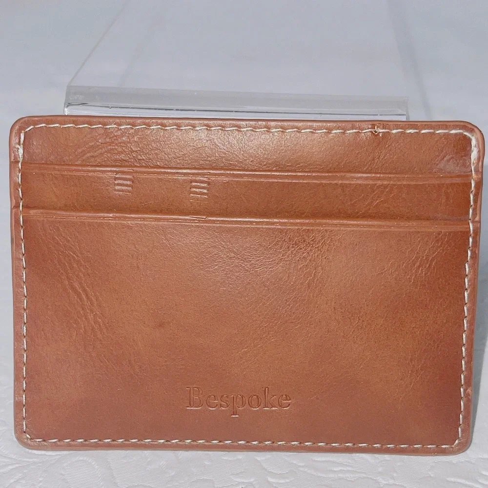 Bespoke Mens Card Holder Slim Wallet OS Brown Faux Leather Contrast Stitch